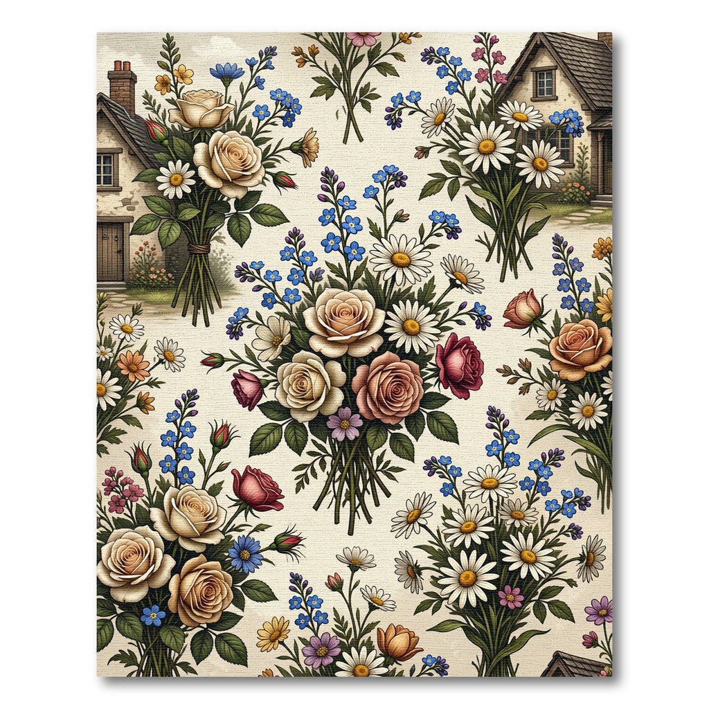 Vintage Rose ForgetMeNot Daisy Bouquet Rug