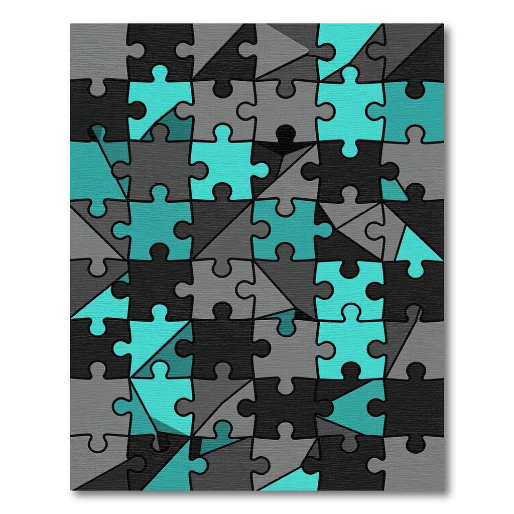 Geometric Teal and Charcoal Jigsaw Puzzle Rug