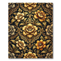 Golden Floral Damask Noir Tapestry Rug