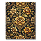 Golden Floral Damask Noir Tapestry Rug