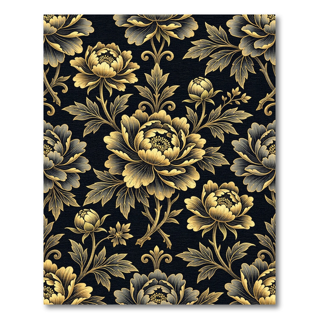 Elegant Golden Peony Floral Damask Rug