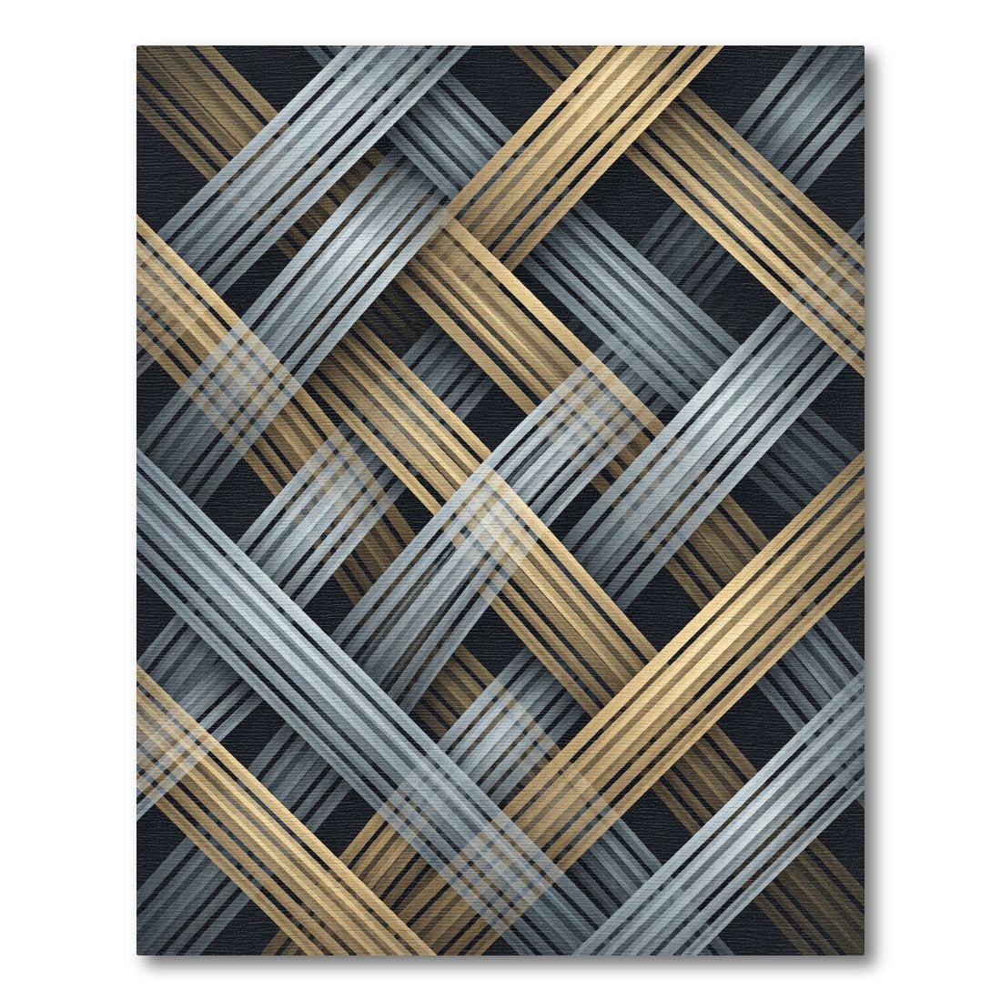 Interwoven Metallic Gold and Silver Diagonal Strips Rug
