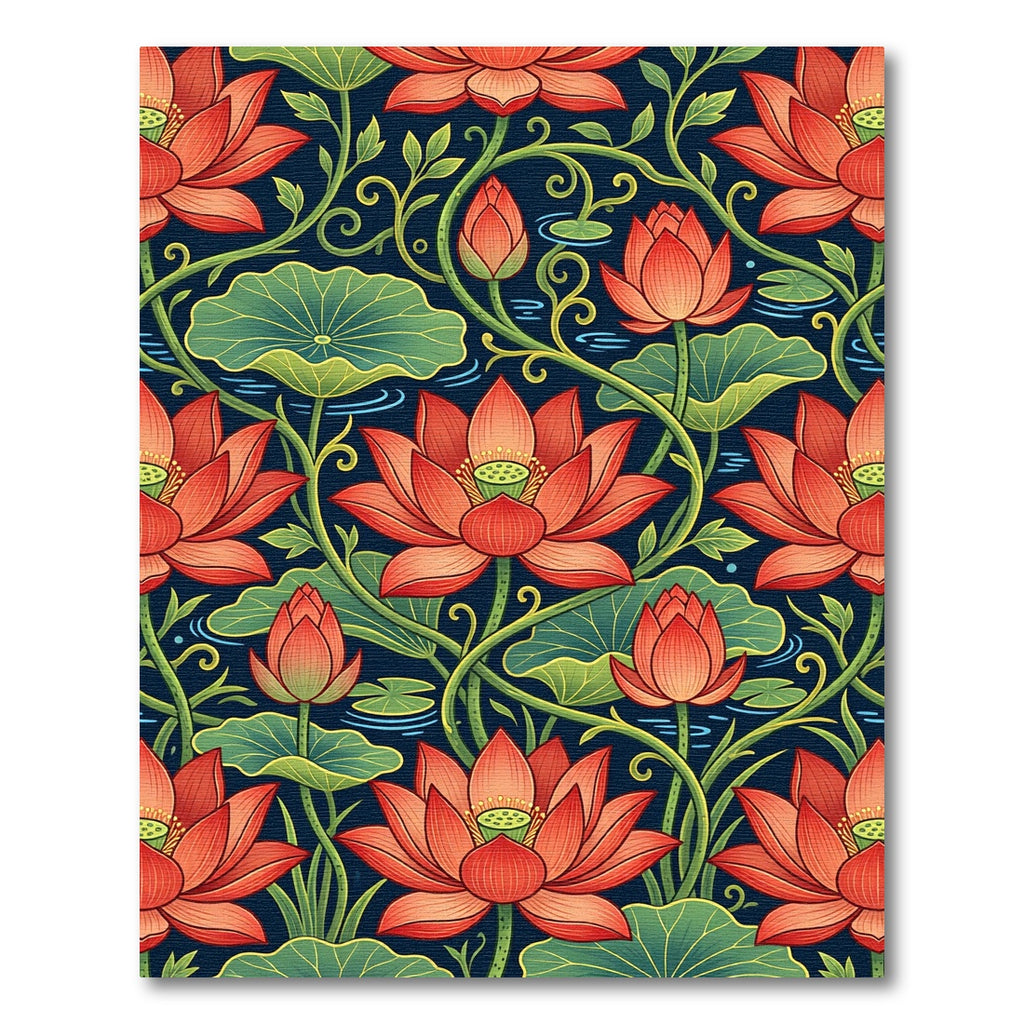 Vibrant Red Lotus Pond Floral Rug