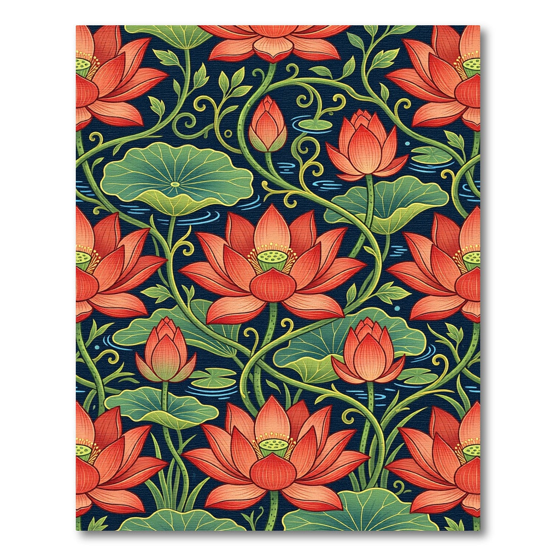 Vibrant Red Lotus Pond Floral Rug