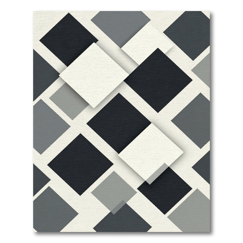 Modern Monochrome Geometric Layered Square Rug