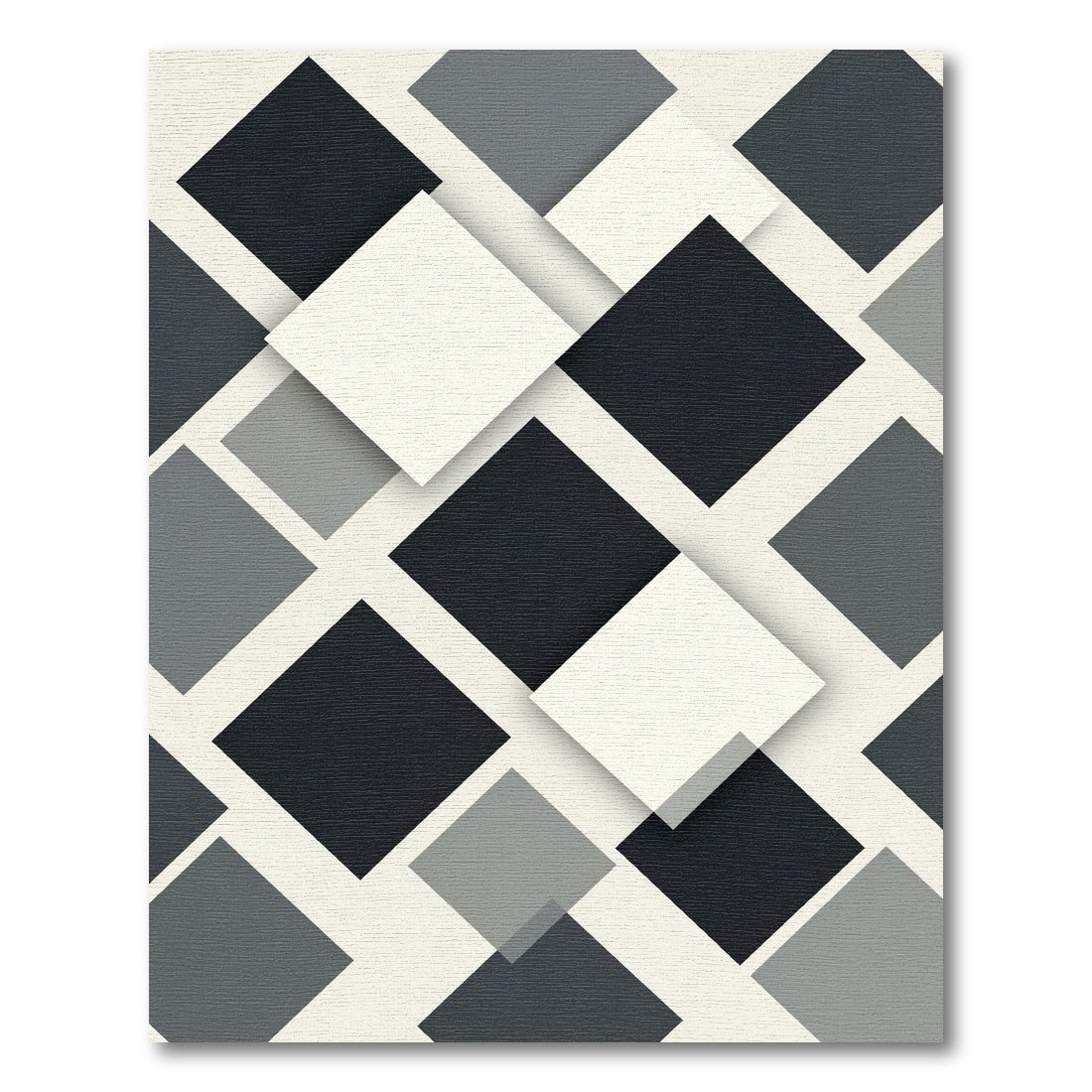 Modern Monochrome Geometric Layered Square Rug