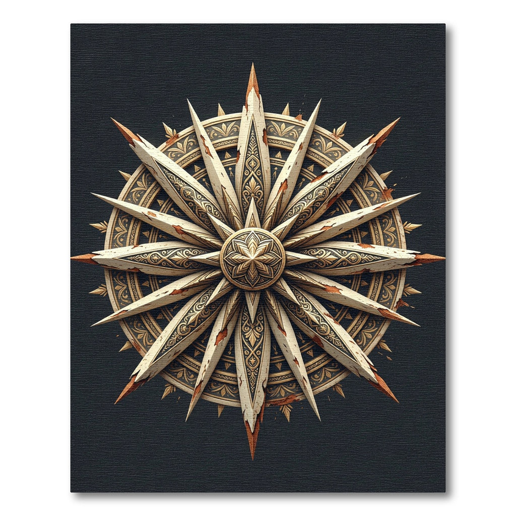 Ornate Golden Starburst Compass Rose Rug