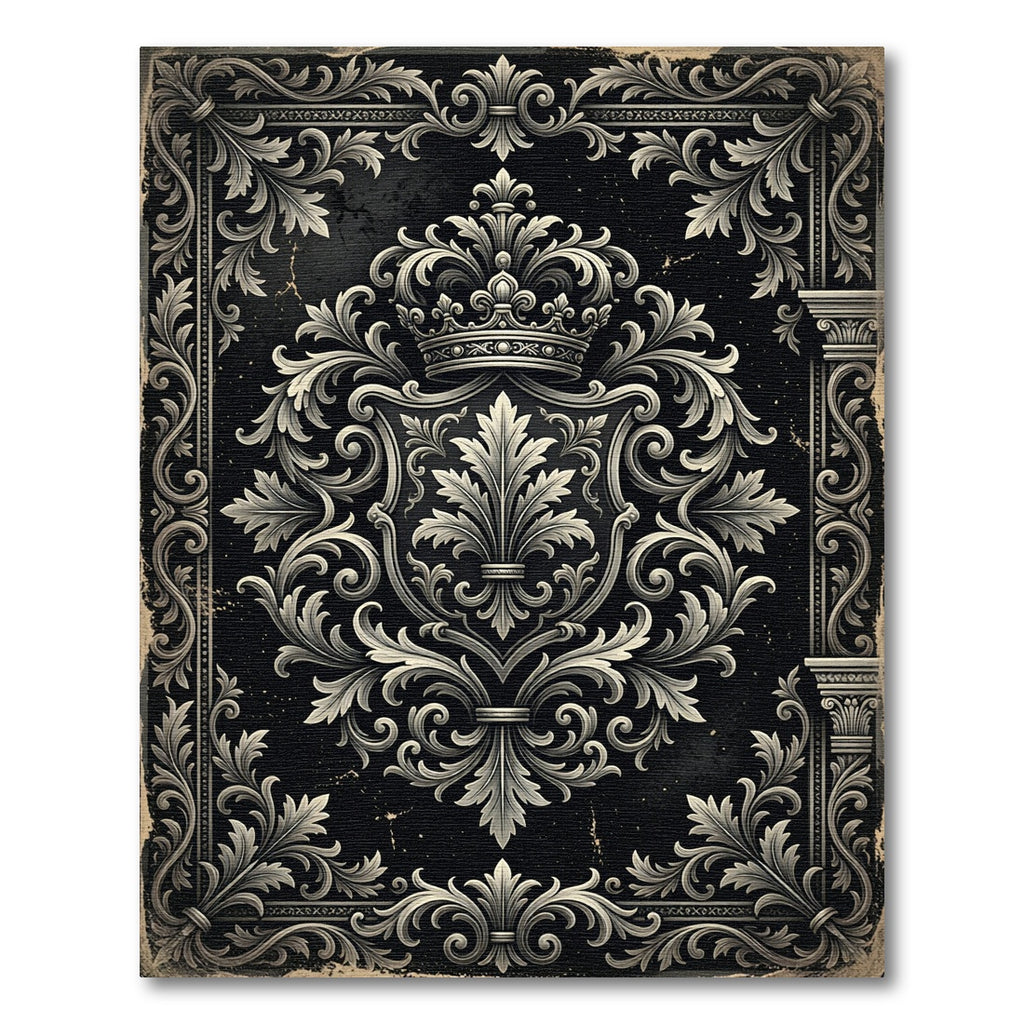 Ornate Black Scrollwork Crown Rug