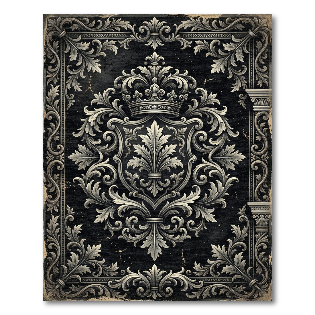 Ornate Black Scrollwork Crown Rug