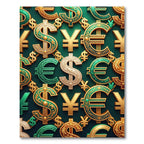 Opulent Currency Emblem Gold Teal Wallcovering Rug