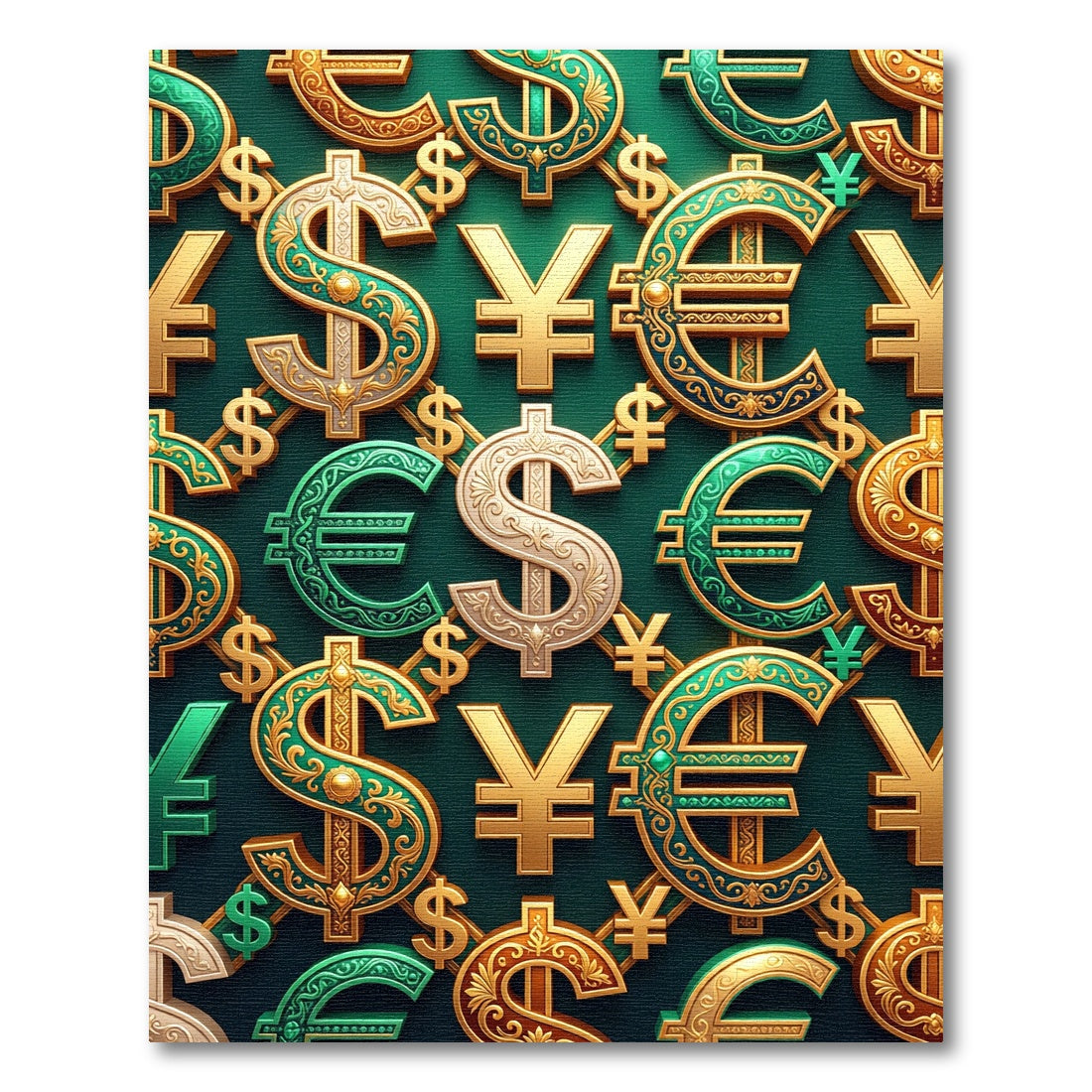Opulent Currency Emblem Gold Teal Wallcovering Rug