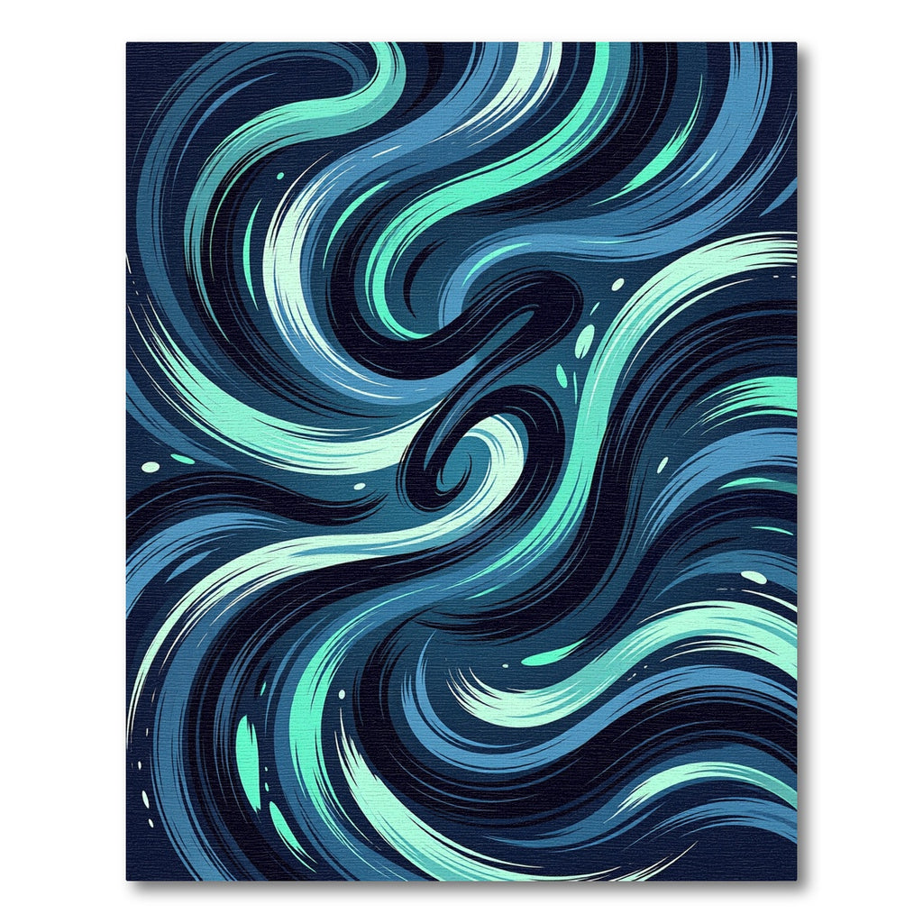 Abstract Teal and Navy Swirling Waves Rug