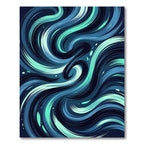 Abstract Teal and Navy Swirling Waves Rug