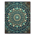 Teal Golden Mandala Geometric Art Rug
