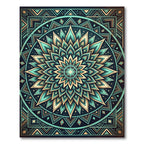 Teal Golden Mandala Geometric Art Rug