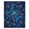 Electric Blue Neon Circuit Board Grid Rug