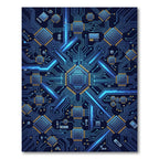 Electric Blue Neon Circuit Board Grid Rug