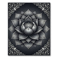 Monochrome Silver Lotus Floral Medallion Rug