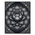 Monochrome Silver Lotus Floral Medallion Rug
