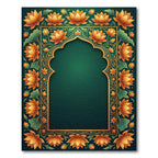 Golden Lotus Floral Emerald Frame Rug