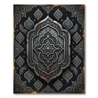 Dark Silver Damask Ornate Medallion Rug