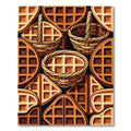 Warm Waffle Grid Golden Geometric Kitchen Rug