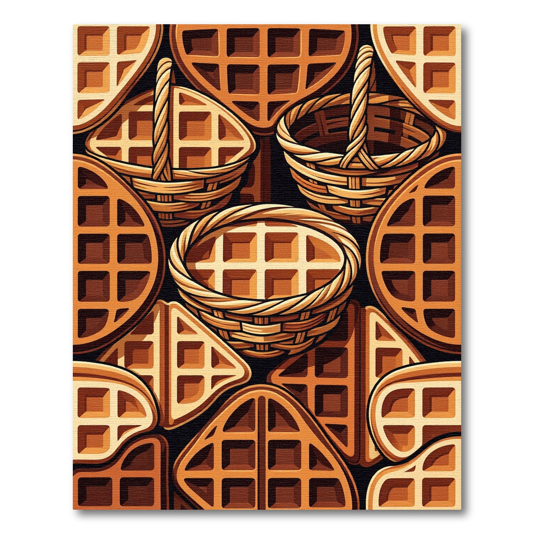 Warm Waffle Grid Golden Geometric Kitchen Rug
