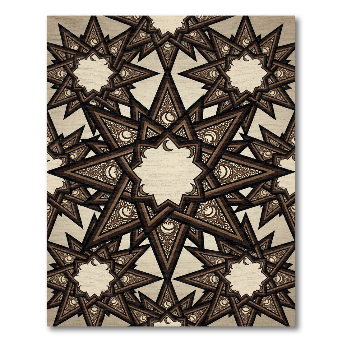 Intricate Bronze Geometric Celestial Star Rug