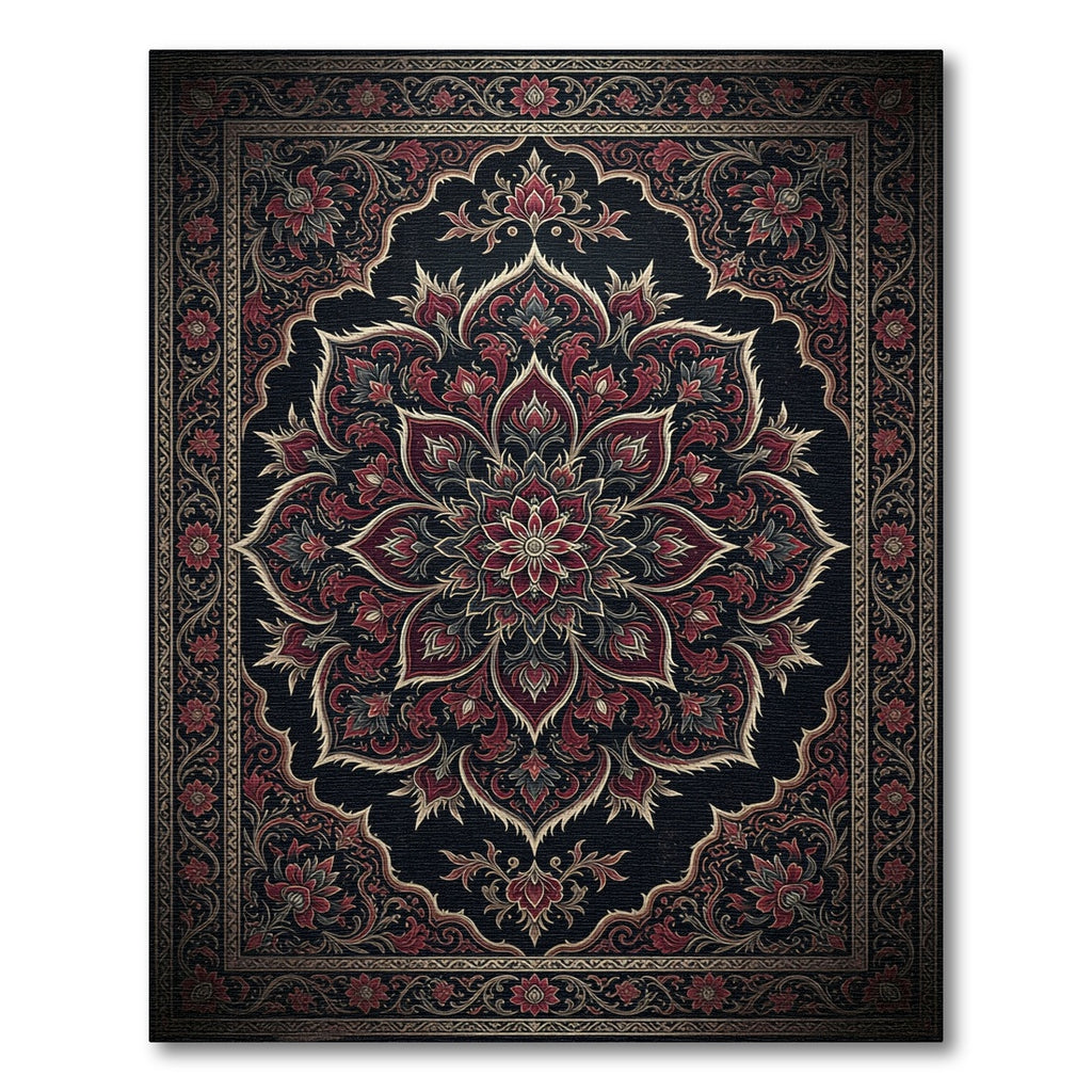 Dark Crimson Ornate Floral Medallion Rug
