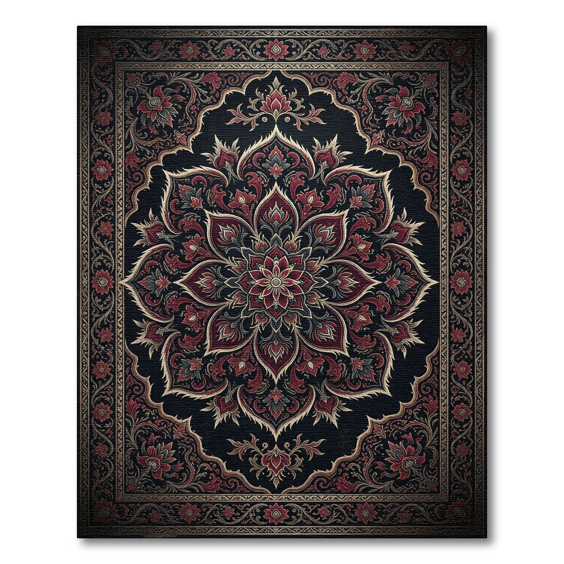 Dark Crimson Ornate Floral Medallion Rug