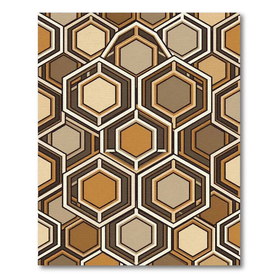 Midcentury Earth Tone Geometric Hexagon Rug