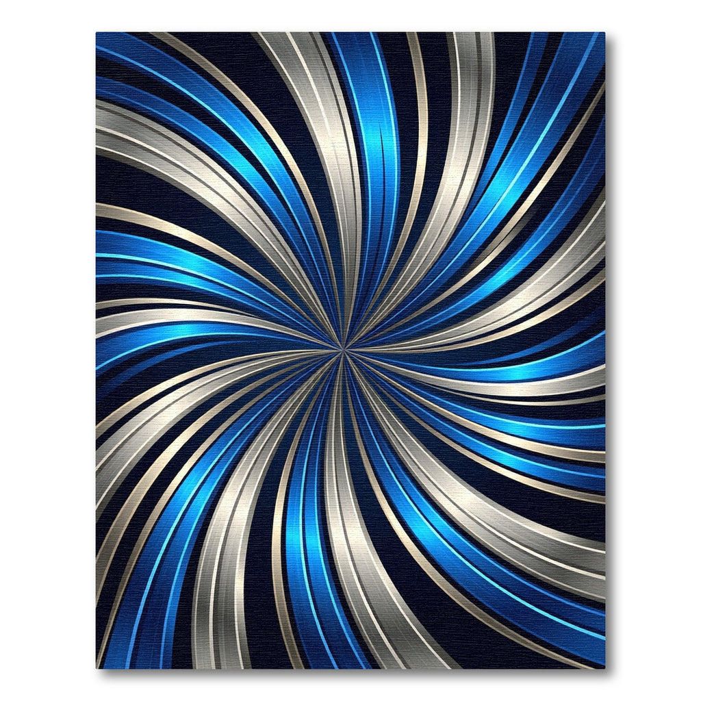 Modern Cobalt Silver Swirling Metallic Vortex Rug