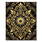 Ornate Golden Sunburst Black Filigree Rug