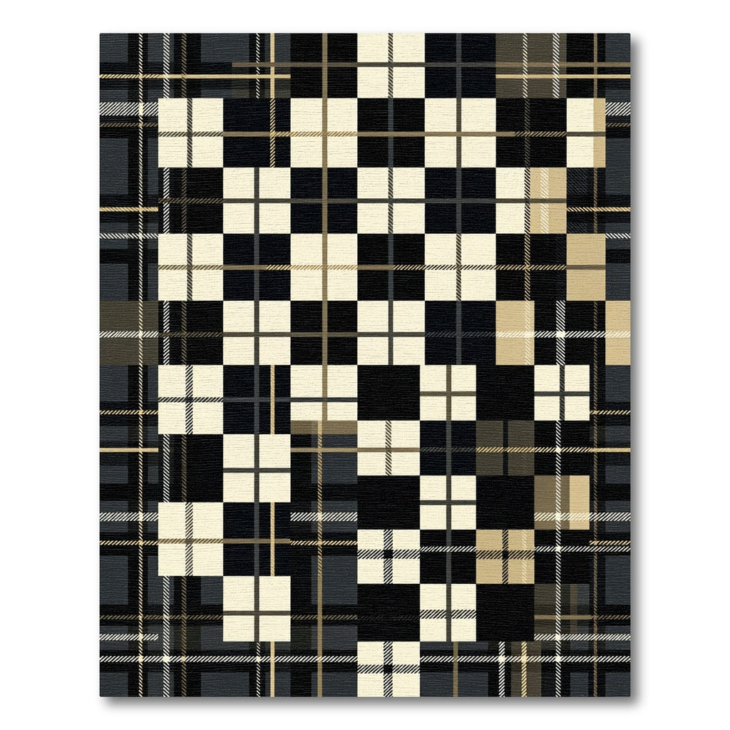 Black Cream Plaid Square Composition Rug