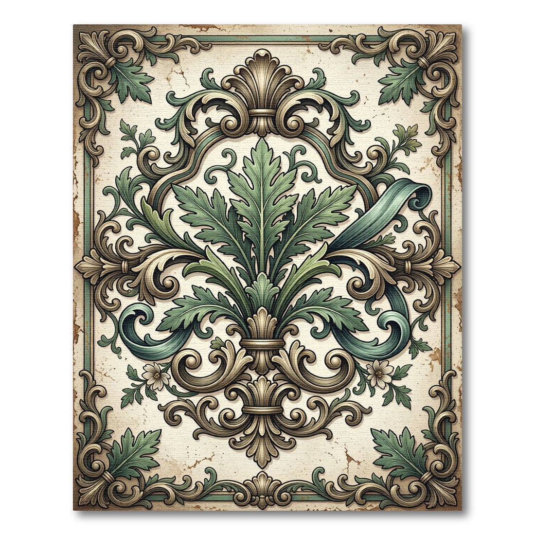 Ornate Sage Green Acanthus Foliage Rug