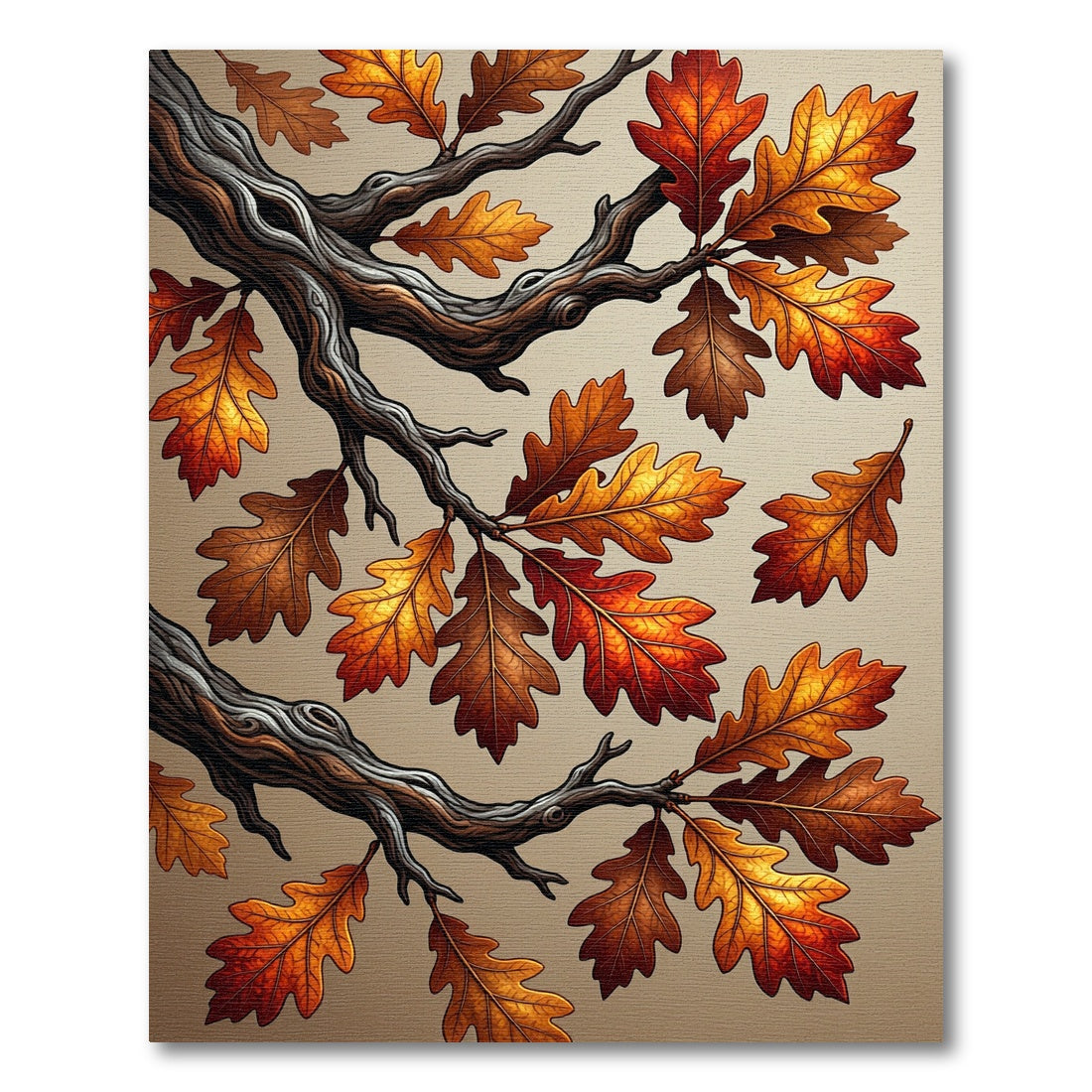 Autumnal Golden Oak Foliage Branches Rug