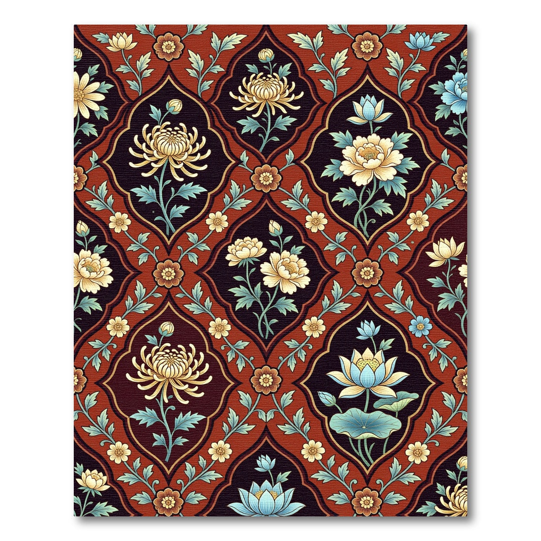 Rich Crimson Chinoiserie Floral Medallion Rug