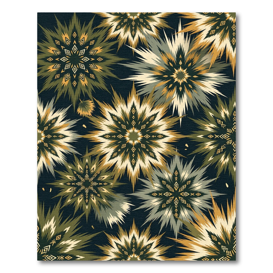 Geometric Olive and Gold Starburst Rug
