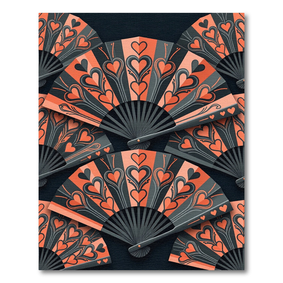 Coral Black Heart Fan Arrangement Rug