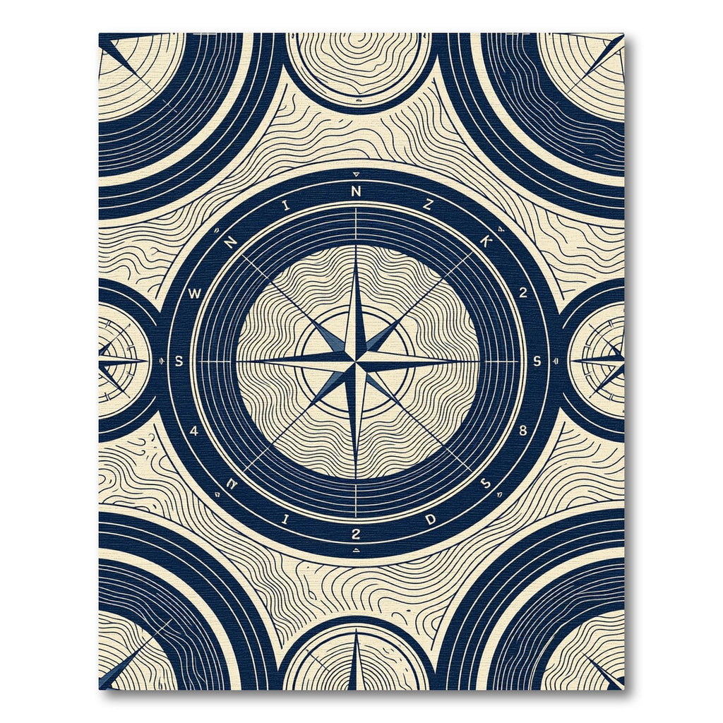 Navigational Compass Marine Blue Whirled Motif Rug