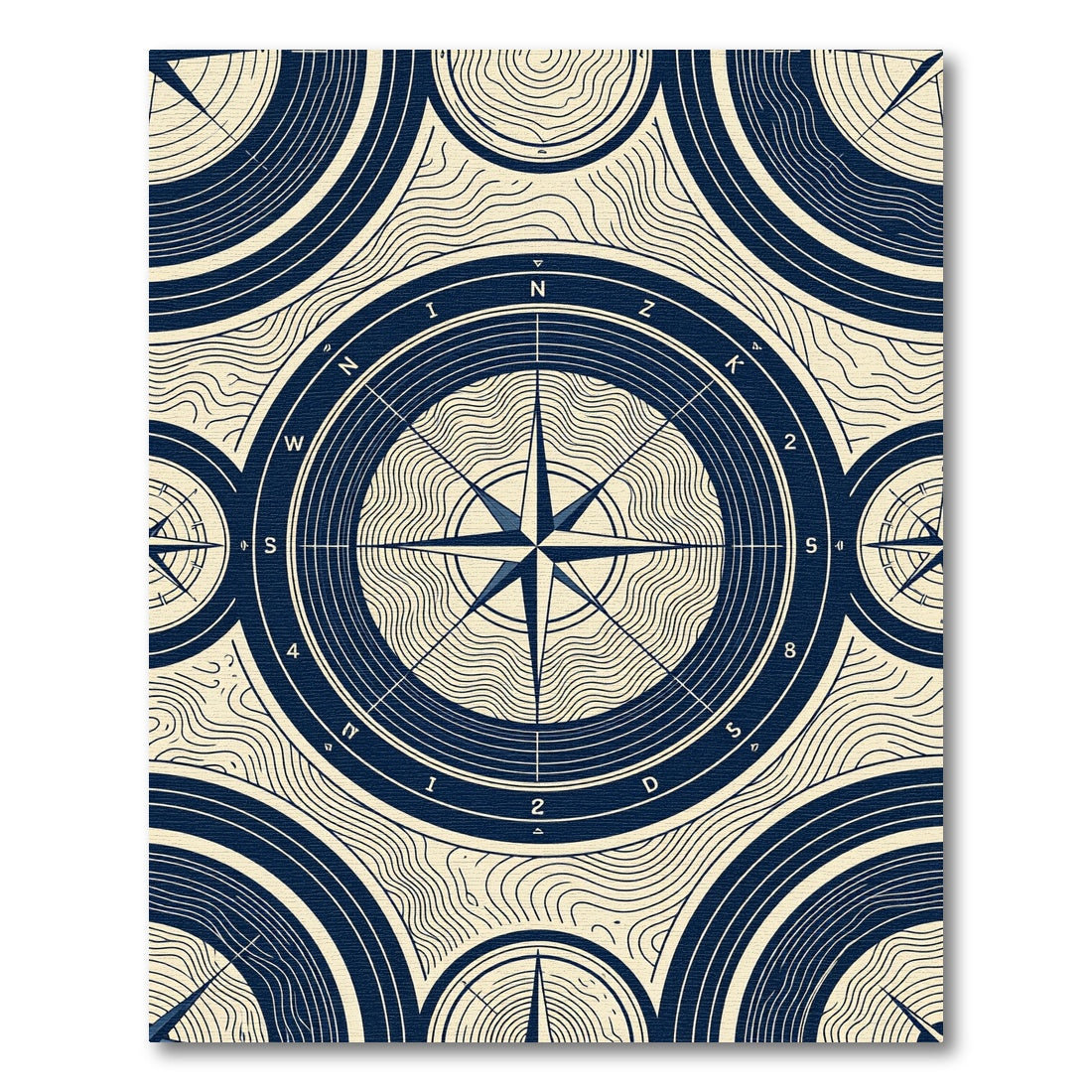 Navigational Compass Marine Blue Whirled Motif Rug