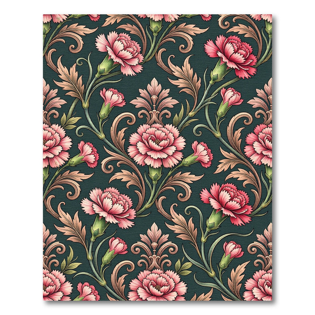 Elegant Pink Carnation Floral Damask Rug