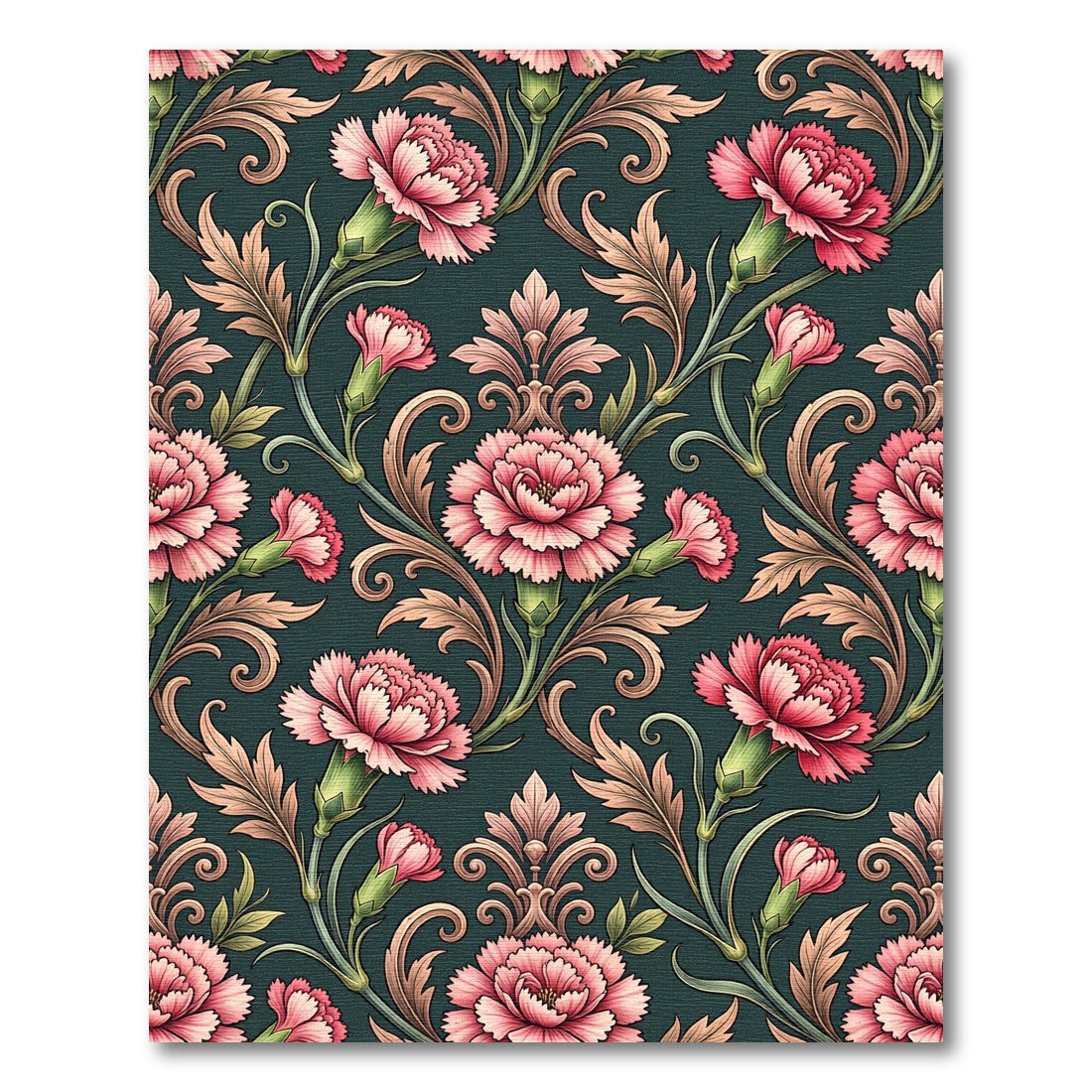 Elegant Pink Carnation Floral Damask Rug