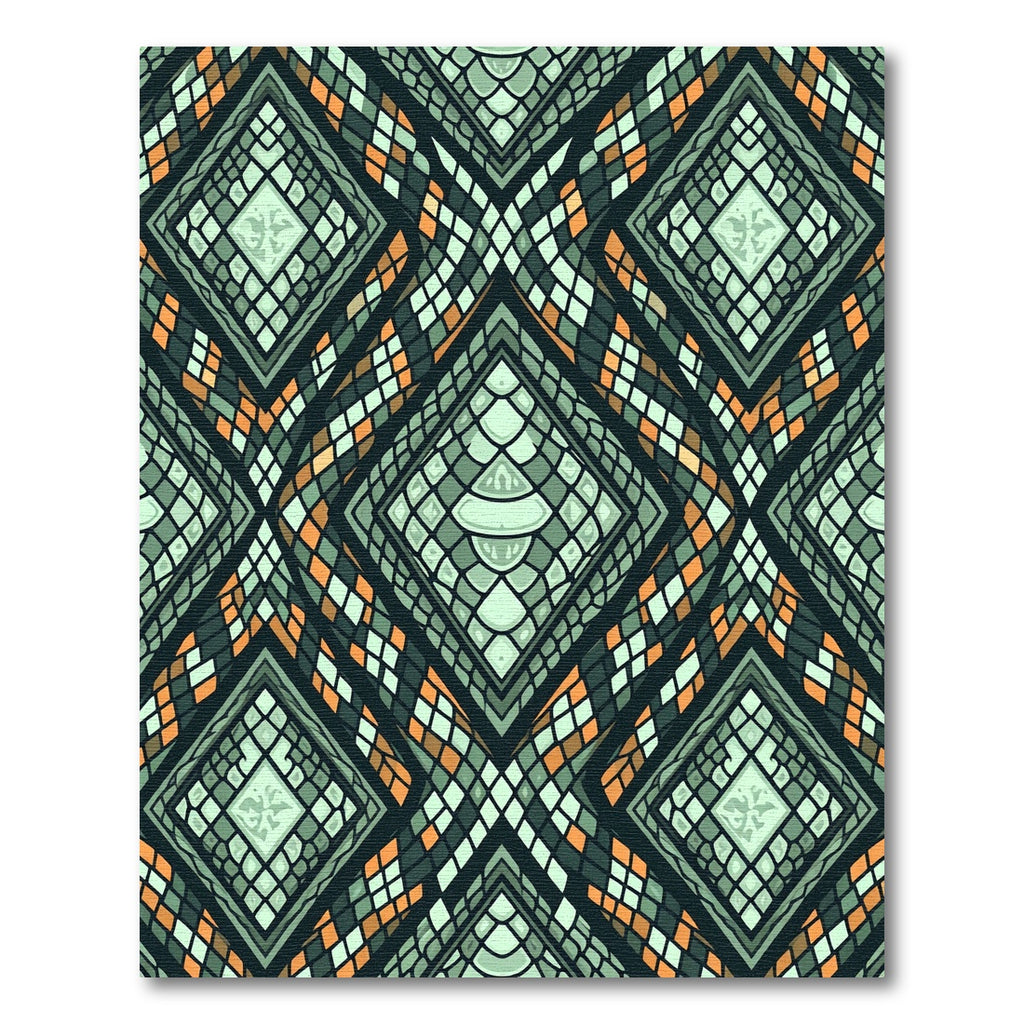 Emerald Snake Skin Geometric Diamond Rug
