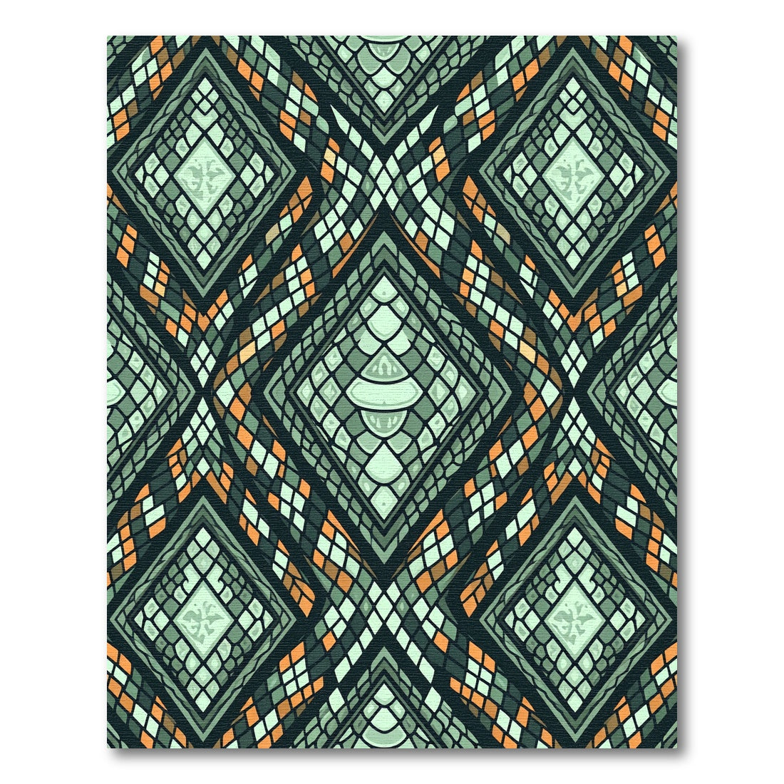 Emerald Snake Skin Geometric Diamond Rug