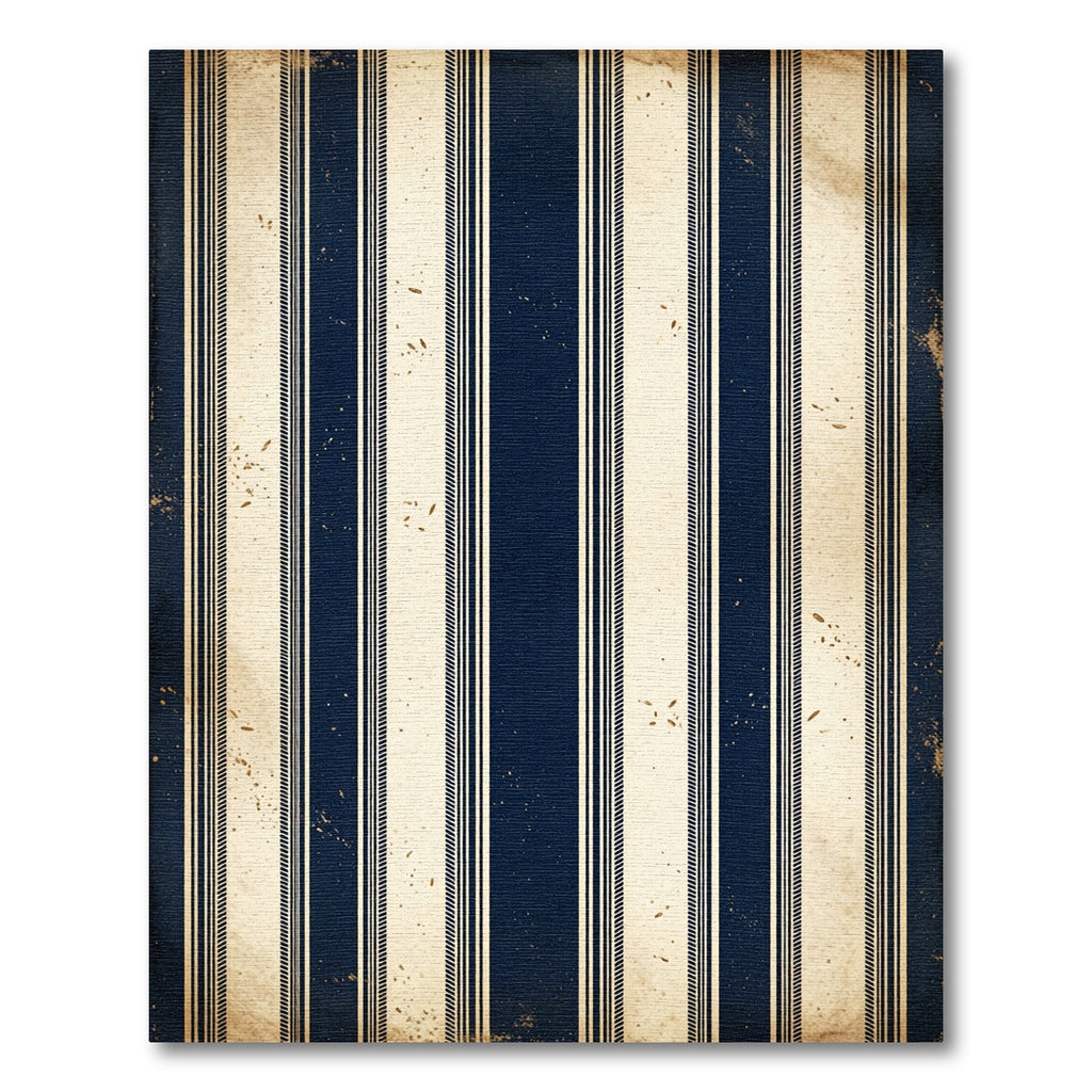 Vintage Navy and Cream Pinstriped Rug