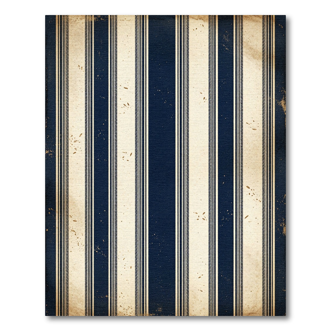 Vintage Navy and Cream Pinstriped Rug