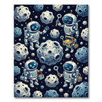 Whimsical Blue Robot Astronaut Space Exploration Rug