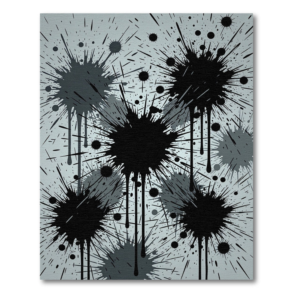 Monochromatic Abstract Black Ink Splatter Rug