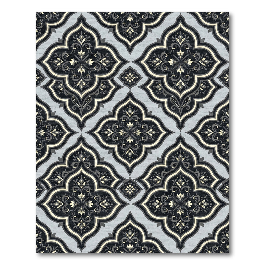 Elegant Dark Floral Quatrefoil Gray Rug